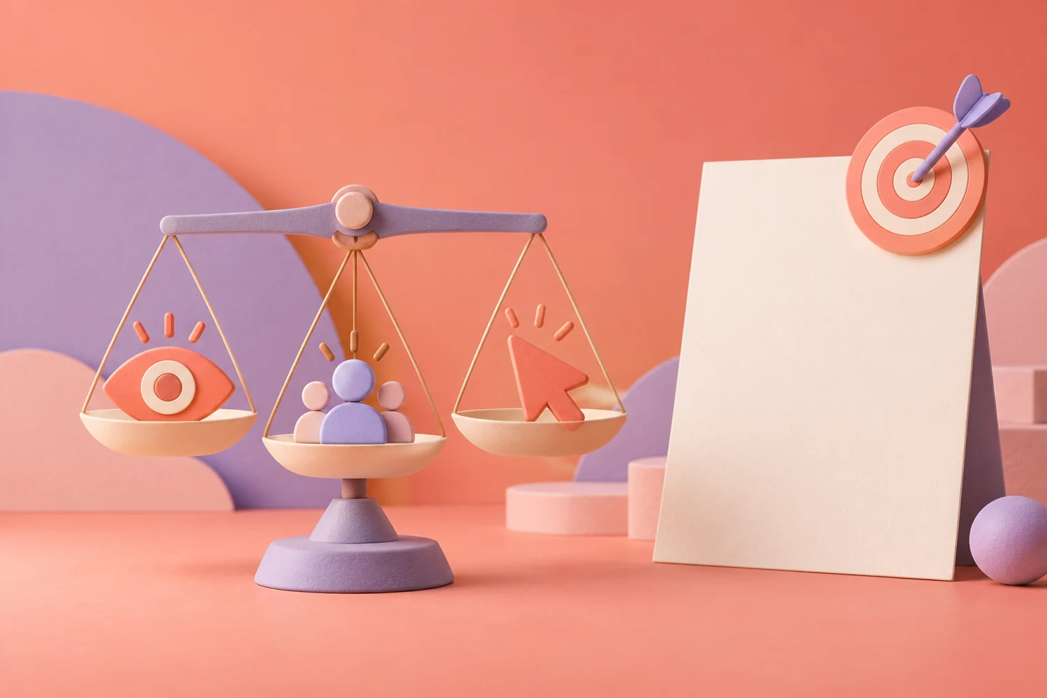 主題情境插畫：社群貼文 KPI 怎麼按目標選：先分清曝光、互動與點擊